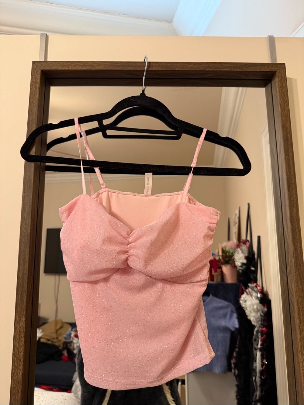 Pink Sparkle Ruched Bust Cami Top